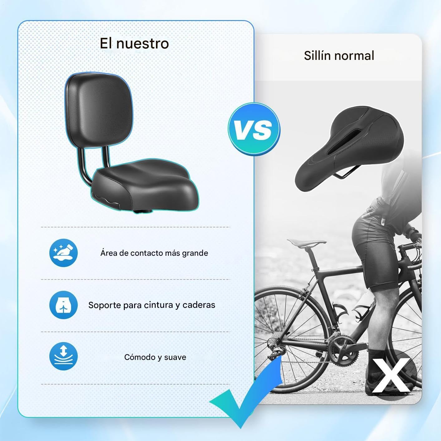 Sillín de Bicicleta con Respaldo Cojín De Asiento Cómodo con Respaldo