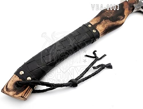 Vista 5 de SHINY CRAFTS - Hacha vikinga barbuda Tomahawk regalos de cumpleaños - Hacha Valhalla, cabeza de hacha vikinga de acero al carbono, mango grabado