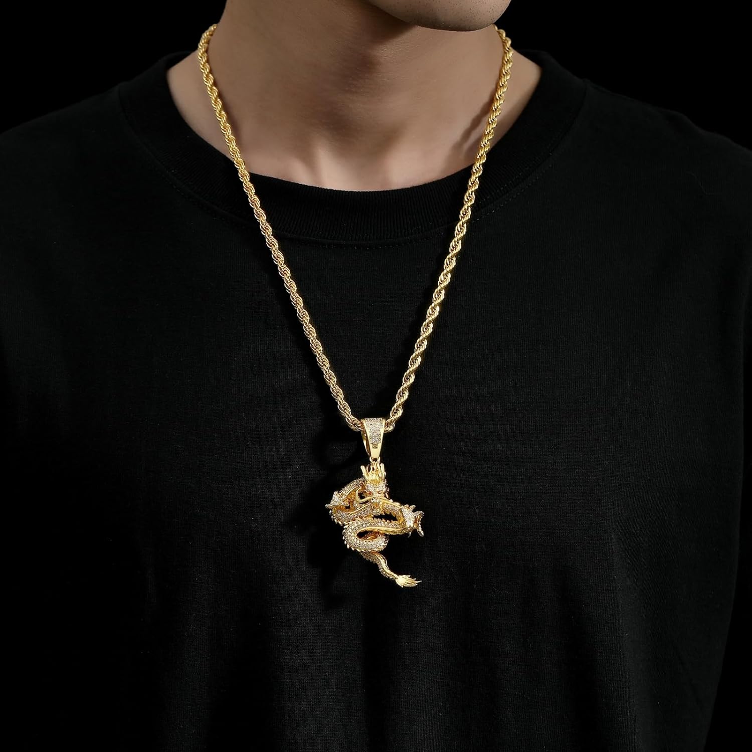 ICEDIAMOND Iced Out Imperial Shenlong Pendant Chain Necklace, 18K Gold Plated Brass | S925 Silver Exquisite Hip Hop Luxury Jewelry for Men - Image 4