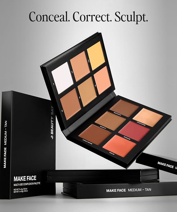 BEAUTY BAY Make Face Multi-Use Complexion Palette (Medium - Tan), Vegan & Cruelty-Free, Cream & Powder Formula, 11 Creams & 1 Powder, Concealing & Correcting