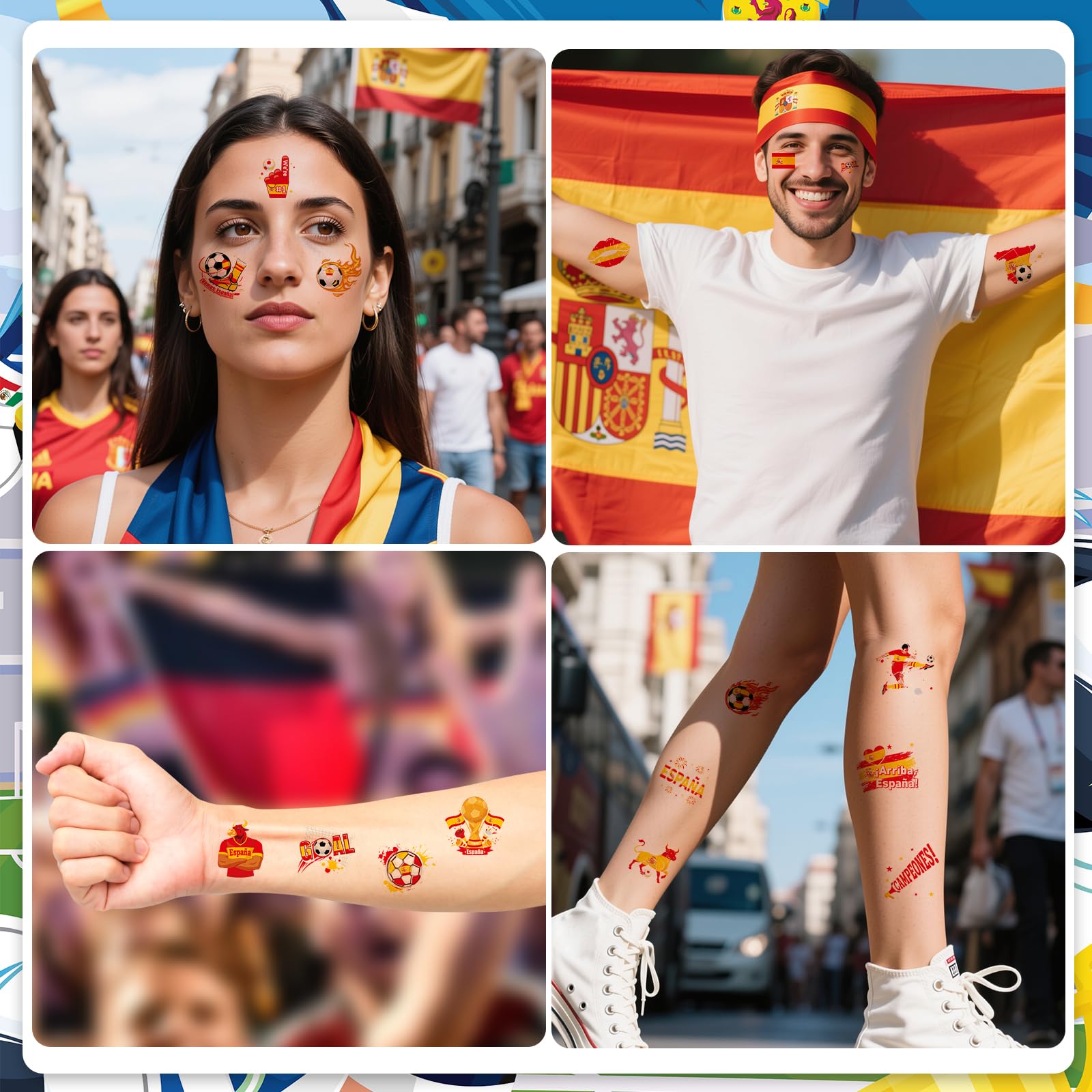 DPKOW 40 Tatuajes de fútbol de la Copa del Mundo de España, Accesorios para aficionados españoles del Mundial 2026 Tatuajes temporales de fútbol regalos de la Copa del Mundo, Decoraciones Mundial 2026 - 3