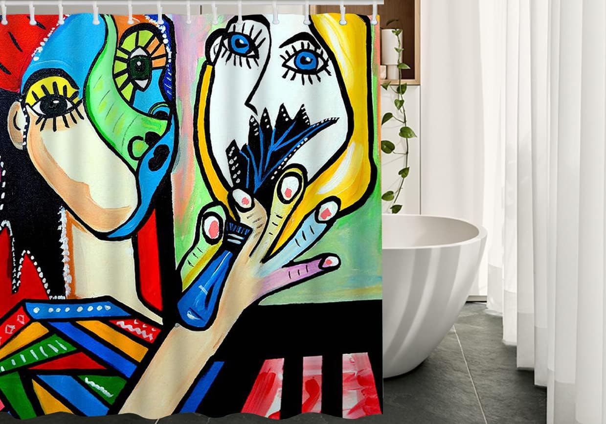 Picasso Painting Shower Curtain Abstract Nora Beautiful Woman Colorful Bright Long Shower Curtain with 12 Hooks Good Light Resistance Non-Fading and (72×84 Inch)