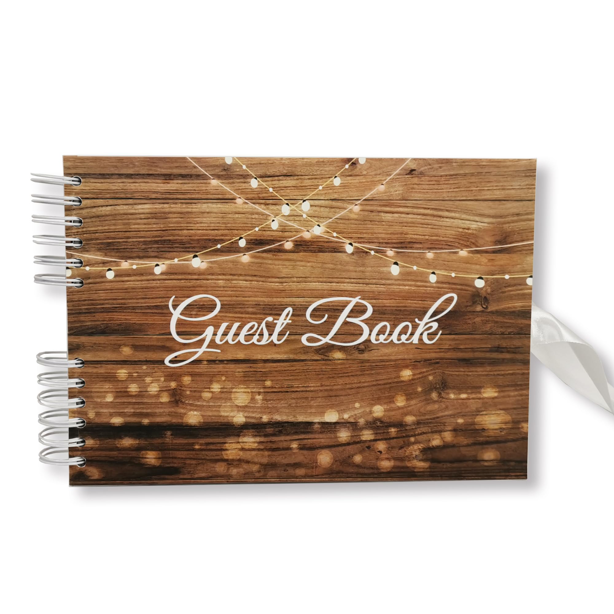 Large 12"x 8" A4 Size Guest Book DIY Photo Album Scrapbook - 80 Thick Blank Pages – Perfect for Weddings, Birthdays, Anniversaries (Rustic Wood 'Guest Book' White Page)