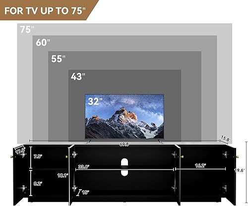 Miniatura 7 de ARTPOWER Moderno soporte de TV de 70 pulgadas para televisores de hasta 75 pulgadas, armario de televisión con puerta de vidrio y centro de