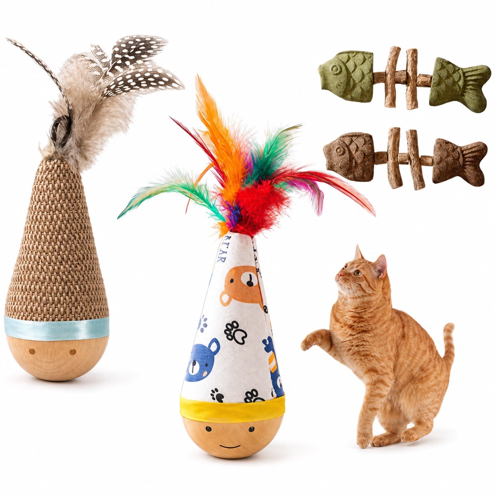 Poivgew 4 Interactive Cat Toys Set with Two Wobble and Two Flavour Pieces