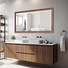 WONSTART Oversize Bathroom Mirror for Wall, 60x30 inch Rectangle Mirror Metal Mirror for Bedroom, Living Room, Hangs Horizontal or Vertical, Wood Color