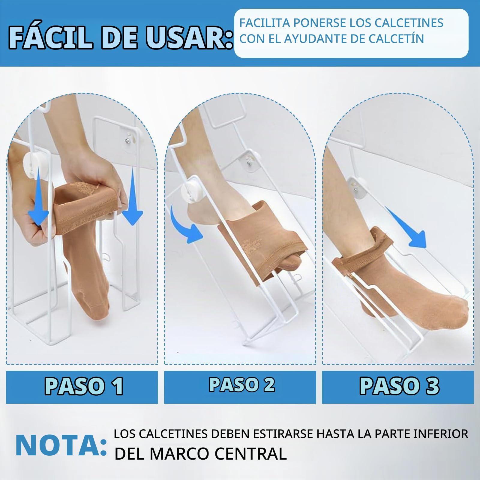 Calzador de calcetines de metal | Ayuda de compresión para medias de compresión con mango alargado, calzador para personas mayores, medias de compresión