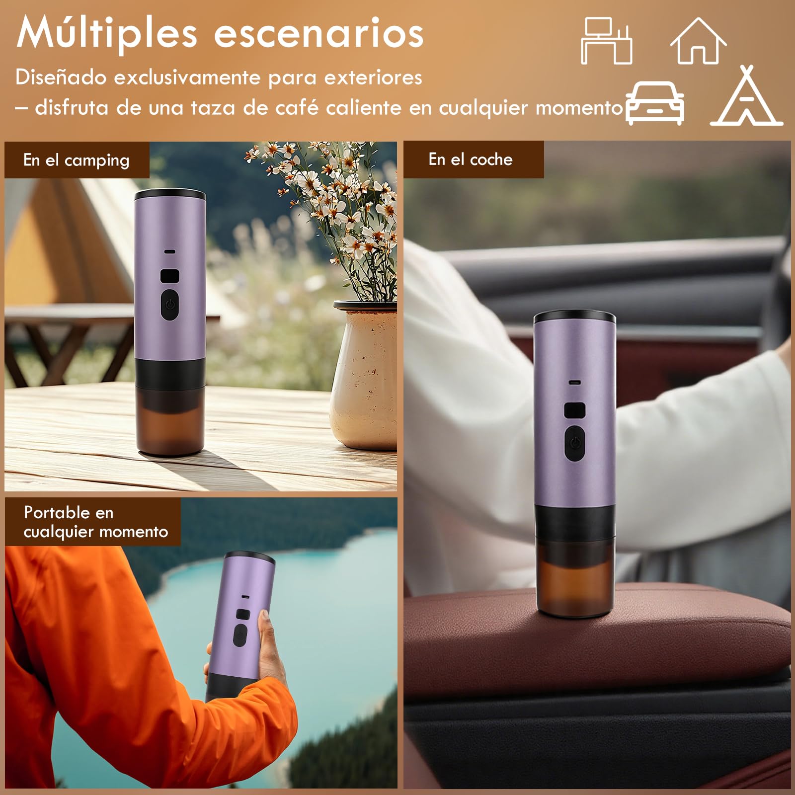 Euakee Cafetera Espresso Portátil,Eléctrica Cafetera Capsulas, 15Bar, 90ML, Compatible con NS/DG/Café Molido, Puede preparar 50 tazas de café para Camping para RV Senderismo Oficina