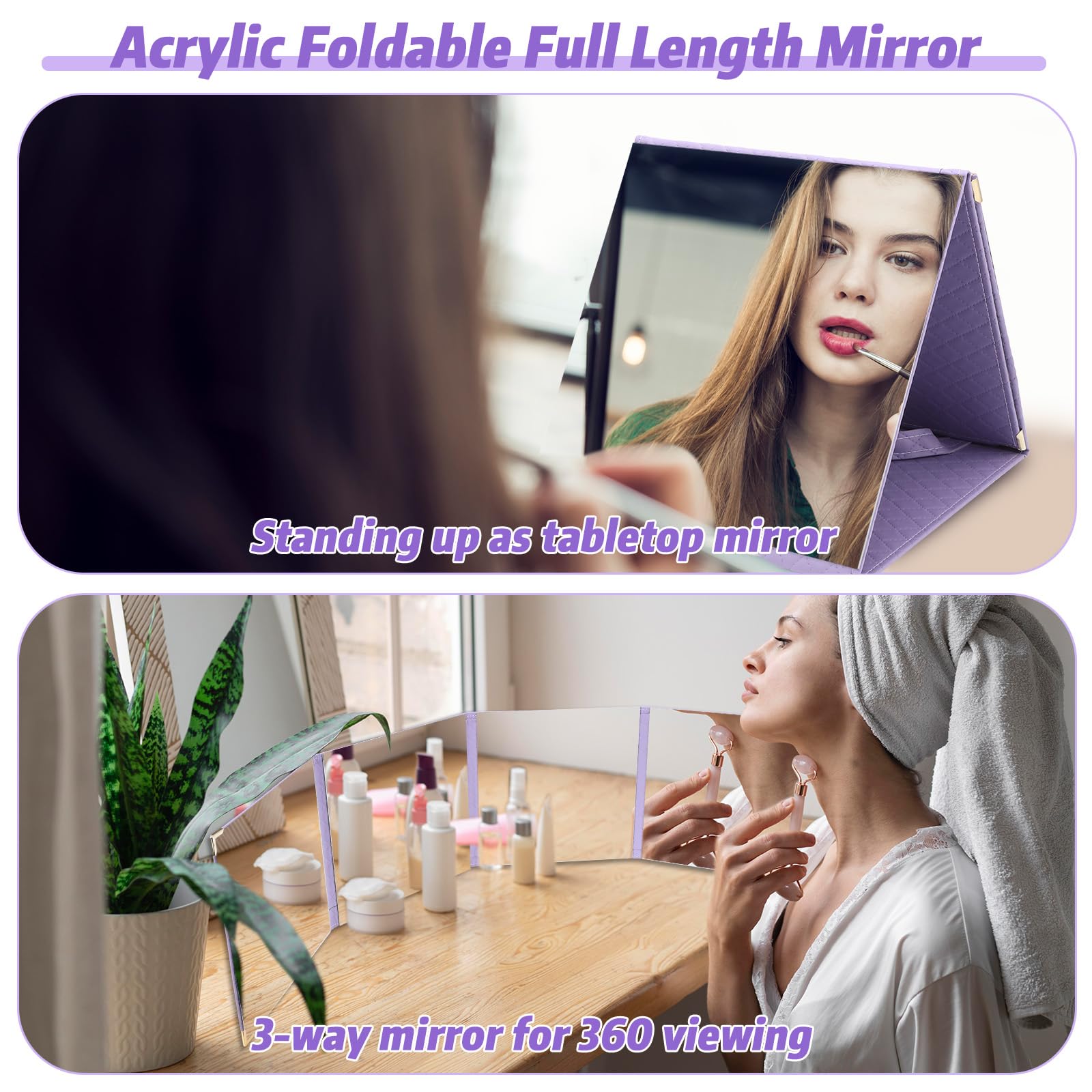 Specchio pieghevole da appendere per backstage, portatile, a figura intera, con manico, pieghevole in quattro direzioni, per viaggi, danza, ballerini, artisti, estetisti, casa, fitness, spa
