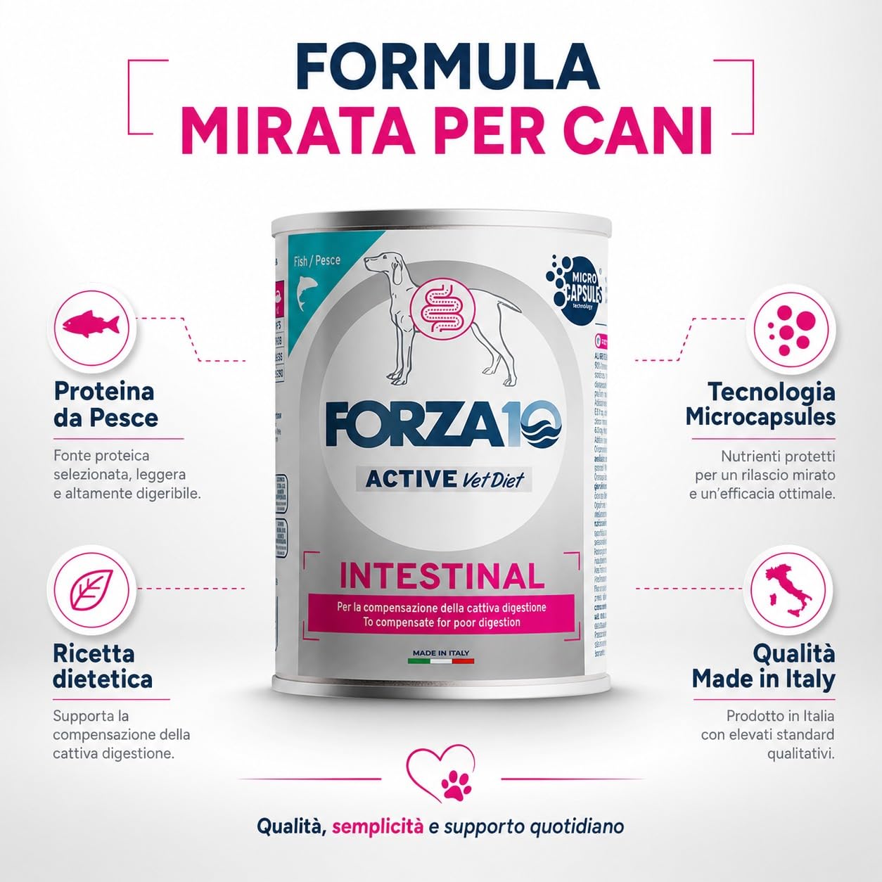 Intestinal Pesce – Forza10 Diet Cibo Umido per Cani Adulti di tutte le Taglie e Razze, Monoproteico,Cattiva Digestione,6 Lattine x 400g, Alimento Completo.