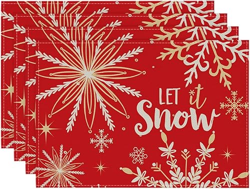 Miniatura 8 de Artoid Mode Copos de nieve beige Déjalo nevar, juego de 6 manteles individuales de invierno, 14 pulgadas, manteles individuales redondos de