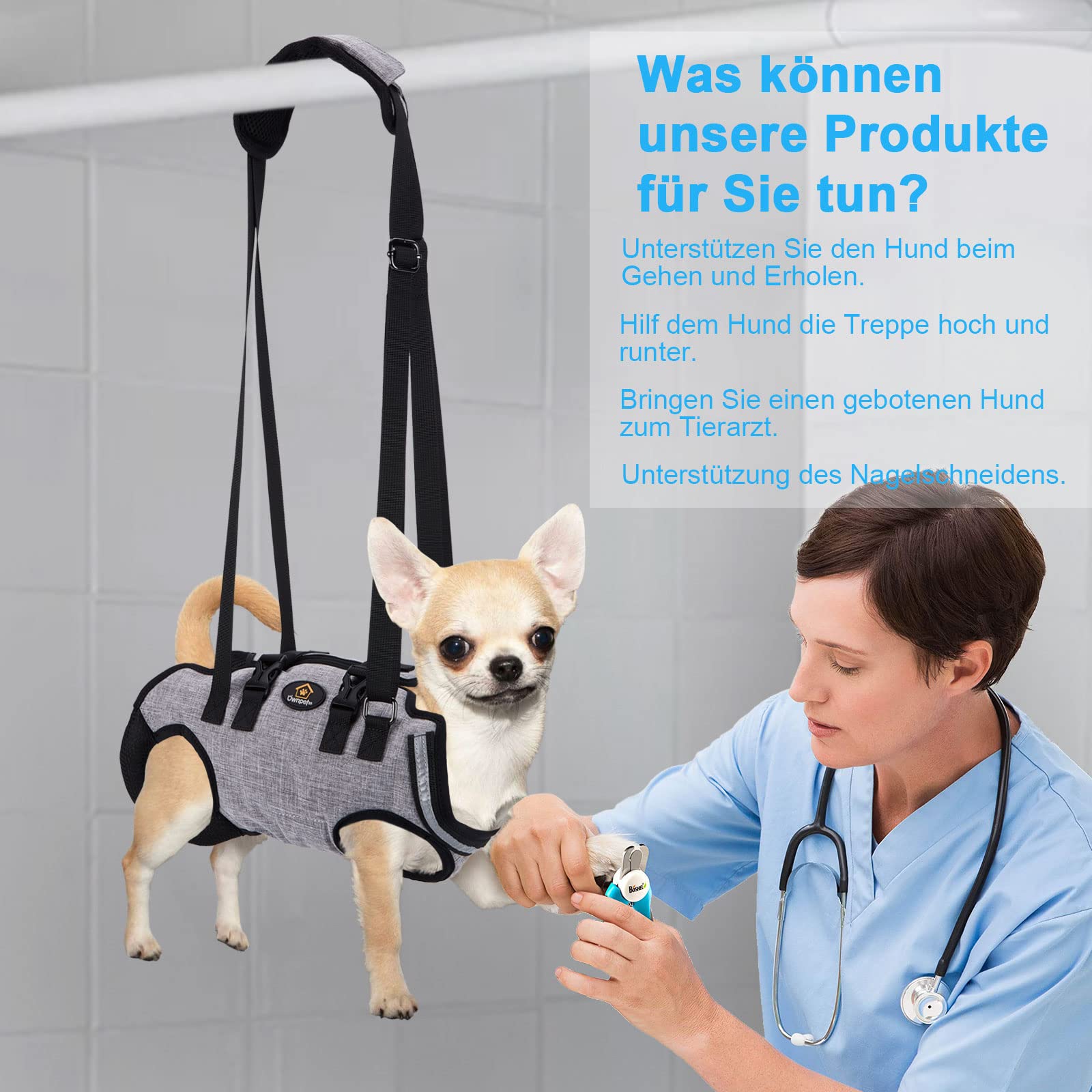 Ownpets Uprząż dla psa regulowana chusta dla zwierząt domowych z paskami odblaskowymi, kamizelka do podnoszenia na zewnątrz, dla wsparcia całego ciała, kamizelka rehabilitacyjna dla psów cierpiących | Kamizelka do podnoszenia na zewnątrz, chusta do odzysk