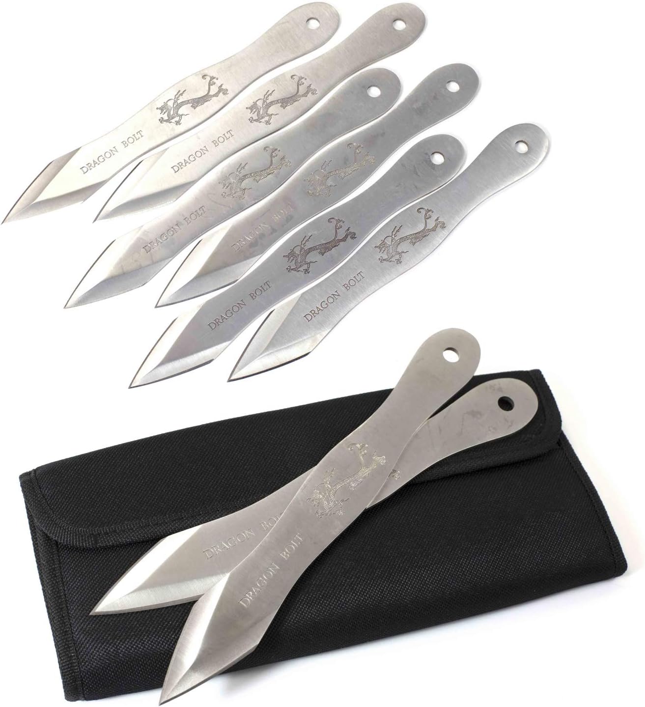 ASR Tactical 9 inch Silver Fantasy Dragon 6pc Throwing Knives Set