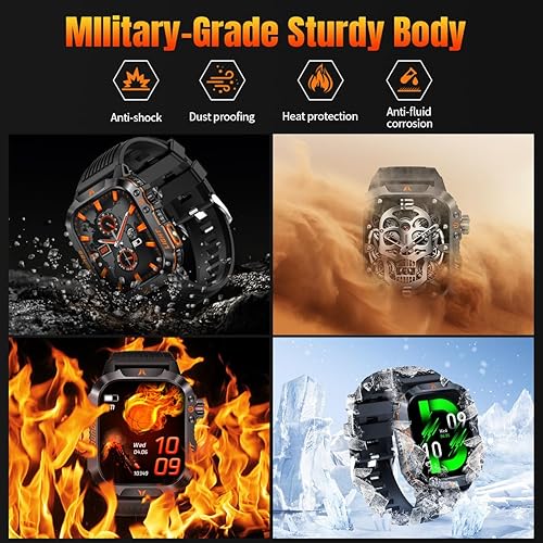 Miniatura 3 de QTLLBT Reloj inteligente militar, contestarhacer llamadas, linterna LED, barómetro, brújula, 2.01HD, IP68 resistente al agua, reloj táctico para