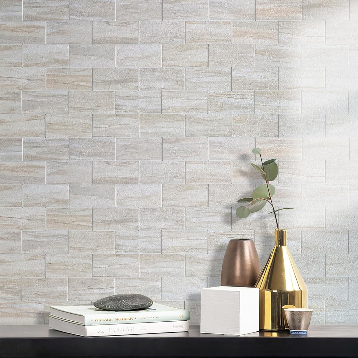 AULIGET 100-Piece Beige Slate Peel and Stick Backsplash Wall Tiles, 3