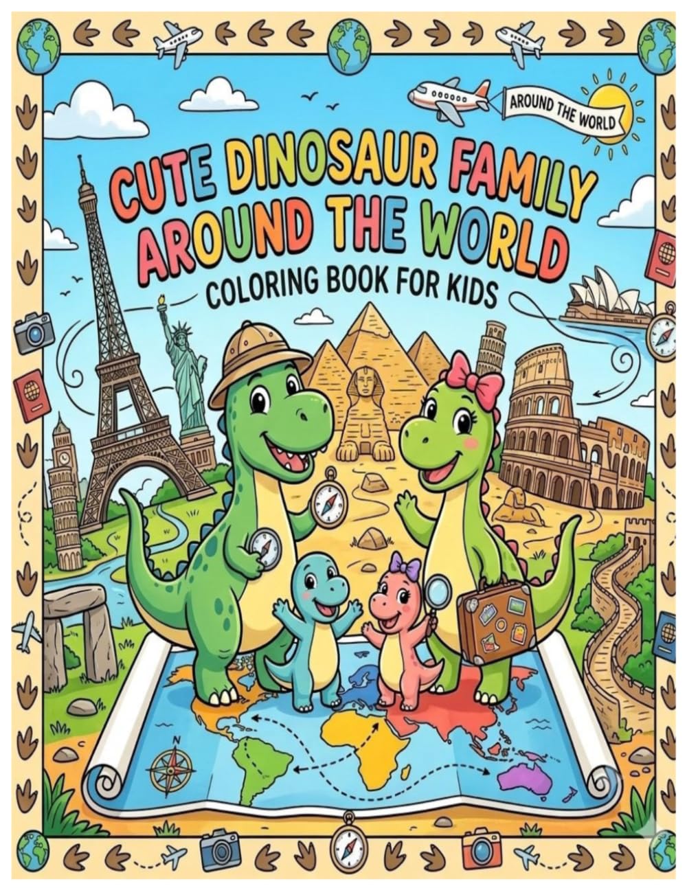 CUTE DINOSAUR FAMILY AROUND THE WORLD COLORING BOOK