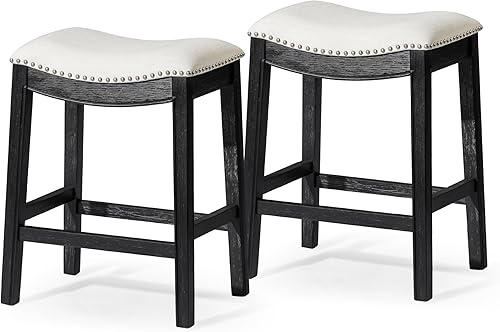 Miniatura 1 de Maven Lane Adrien - Taburete tapizado de 26 pulgadas de altura de mostrador con respaldo en acabado de roble recuperado con asiento de cojín de tela