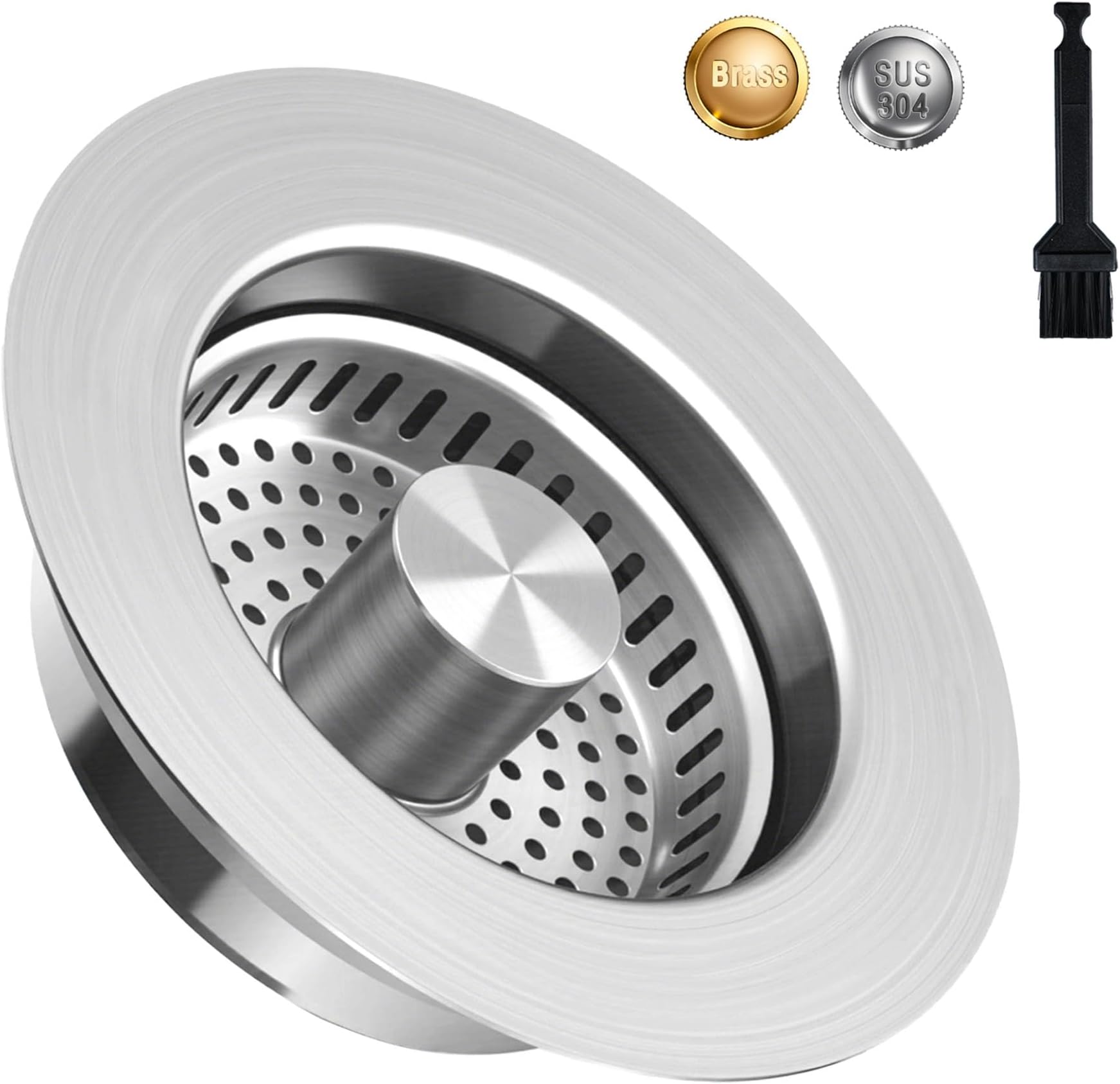 2 Pack 3-in-1 Kitchen Sink Drain Strainer & Stopper - Stainless Steel With Anti-Clog Basket, Fits 3.5" Standard Drains