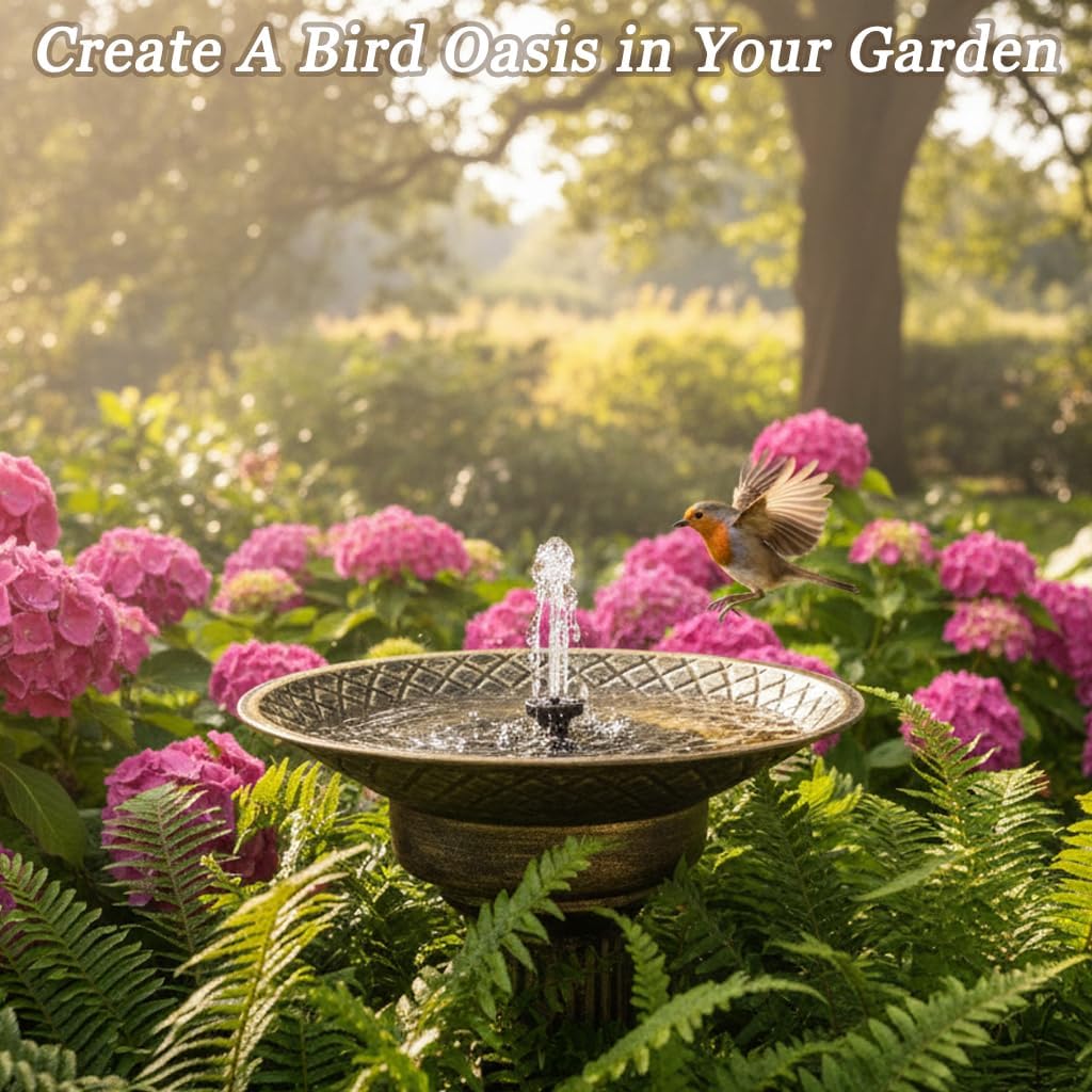 Solar Bird Bath for Outdoors, Metal Solar Bird Bath Fountain, 12.6" Bird Bath Bowl, Bird Water Fountain for Garden Patio Lawn Decor, Gold