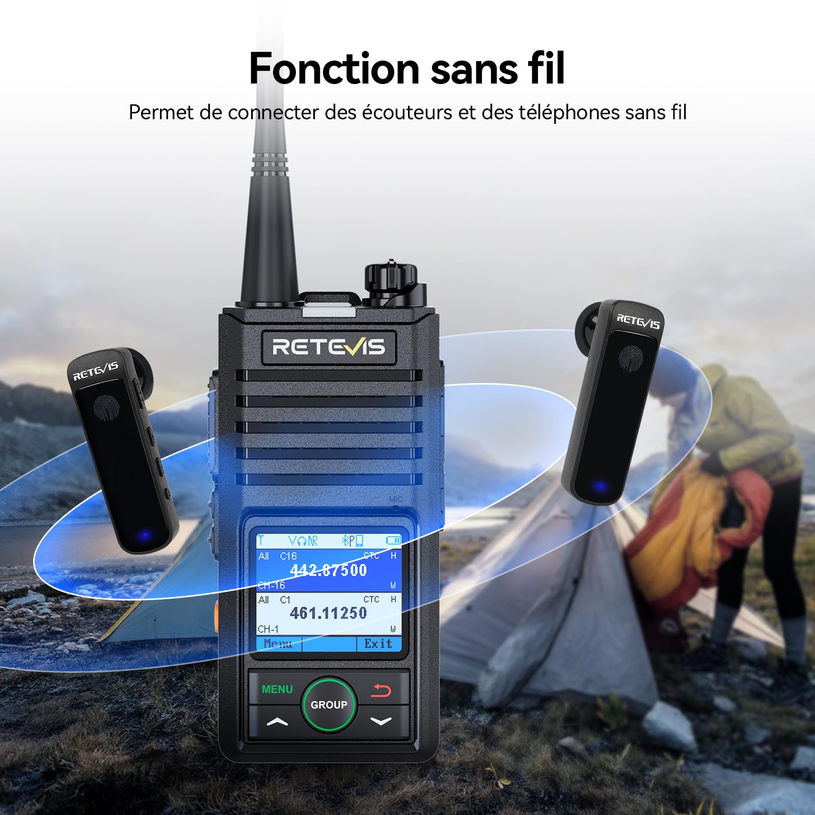 Retevis RB658 Talkie Walkie Réglage par App, Radio Bidirectionnelle Professionnelle, Réduction Intelligente du Bruit, Alarme, 1800 mAh, Talkie-Walkie pour Adultes, Moto (Pack de 2 avec écouteurs)