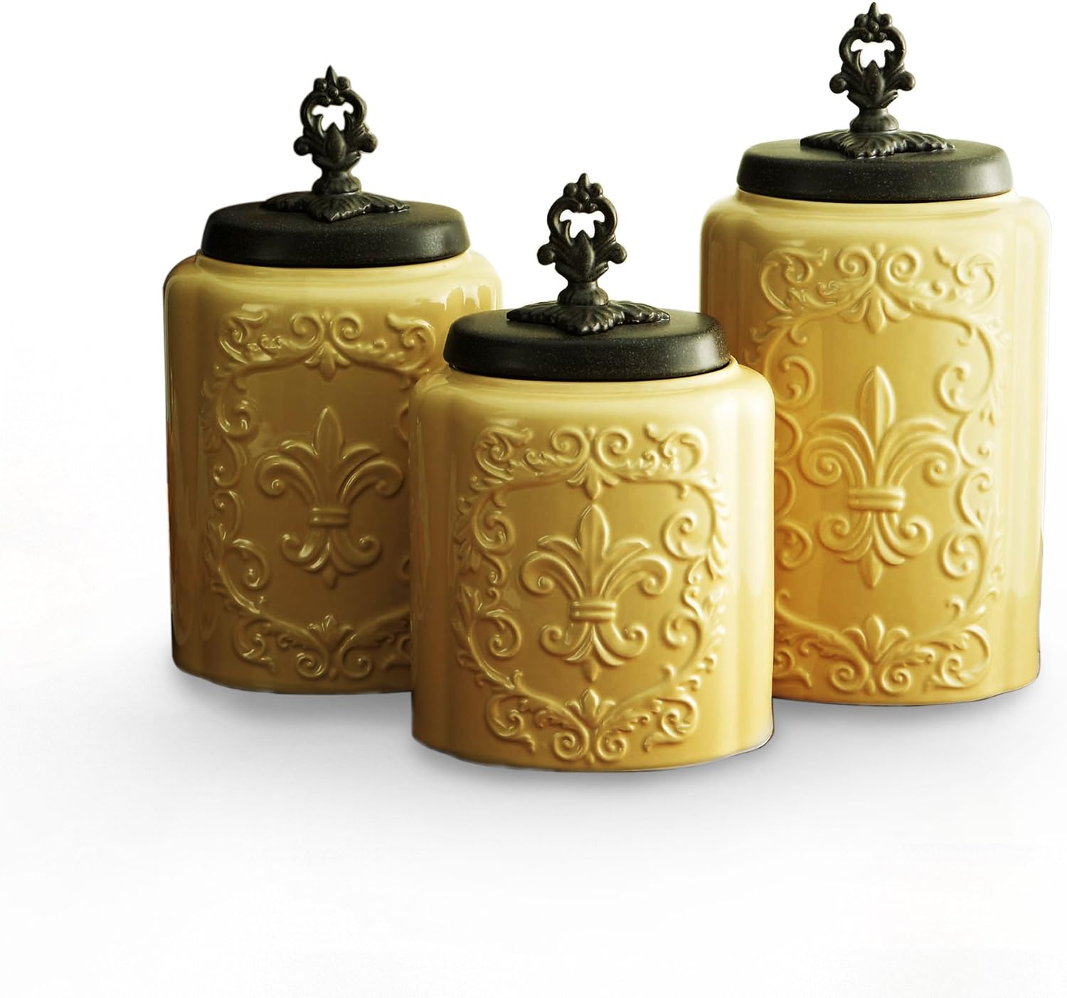 American Atelier 1182144RB Canister Set, Cream/Light Yellow Kitchen Canisters