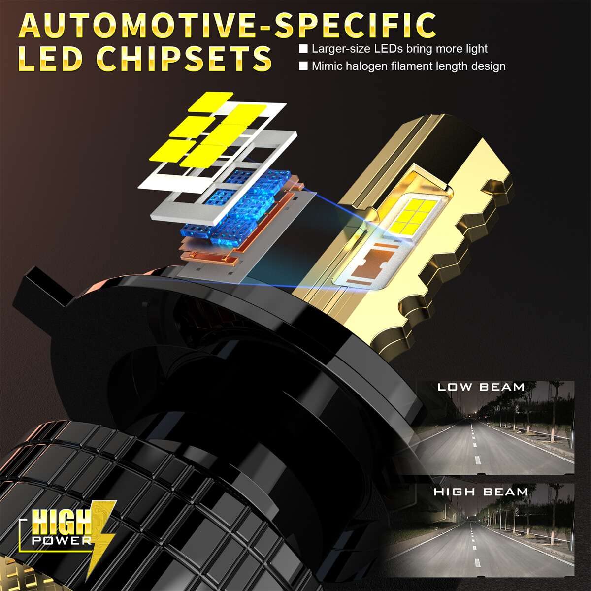 Kit Full Led Golden Key, 12V 120W 12000 Lumen 6500K, IP68 4 Volte Più Luminoso, 100% Canbus (H4)