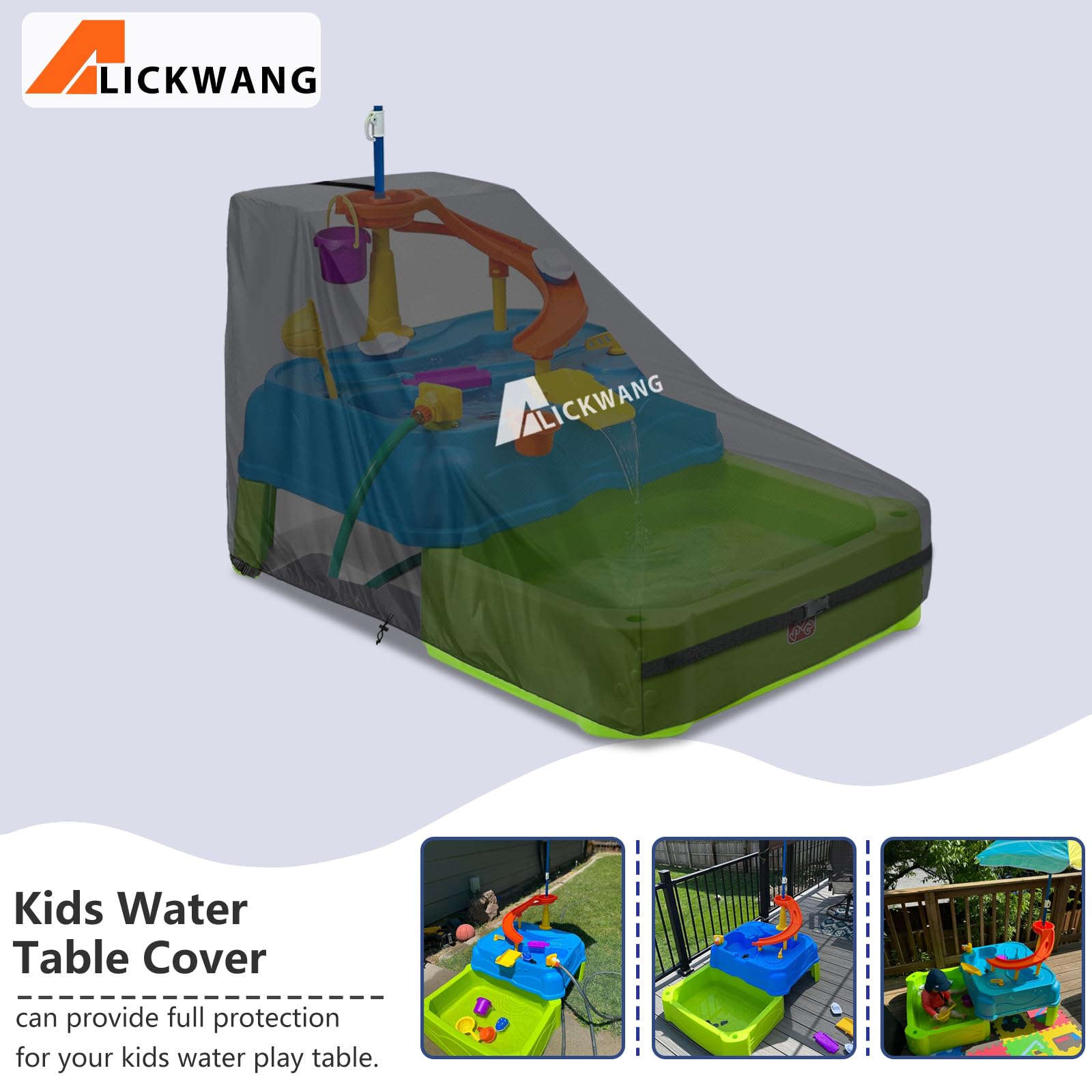 Kids Water Table Cover,Outdoor Heavy Duty 600D Waterproof Toddler Water Play Table Cover,Compatible with Step2 Waterpark Wonders Two-Tier Water Table