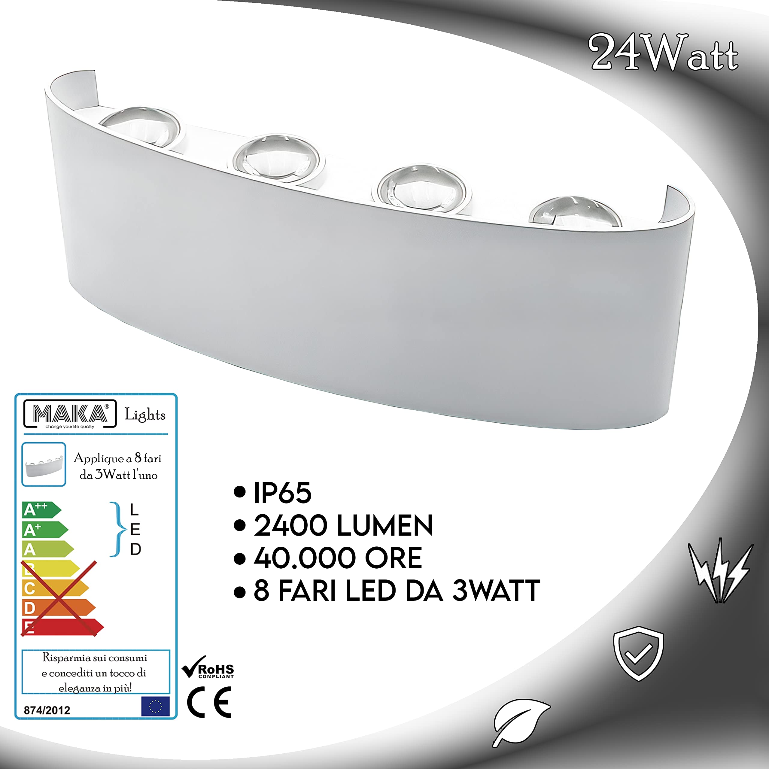 Applique Da Esterno Maka 24W | Luci LED Up Down | IP65 Impermeabile | 2400 Lumen | Nero 4000K - Foto 3