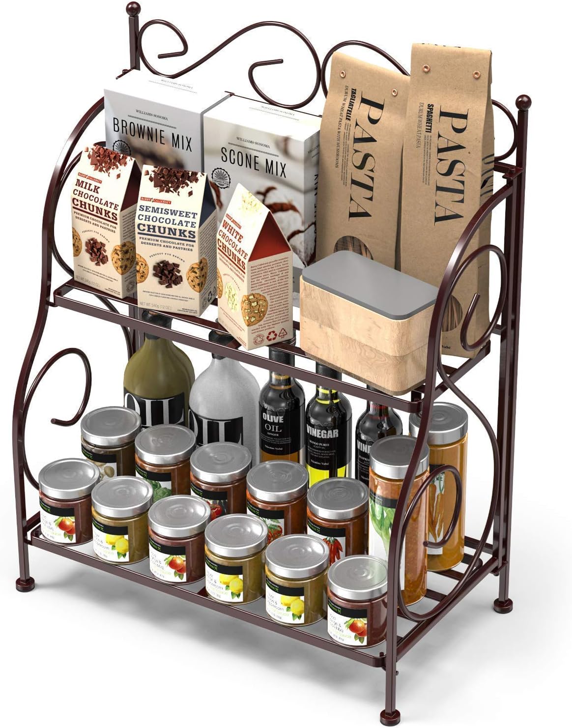 Rifa Artism Kitchen Countertop Spice Tabletop Rack Cast Iron Space Saving 2-Tiered Shelf Foldable?, Multipurpose Organizer Jar (Medium, Black)
