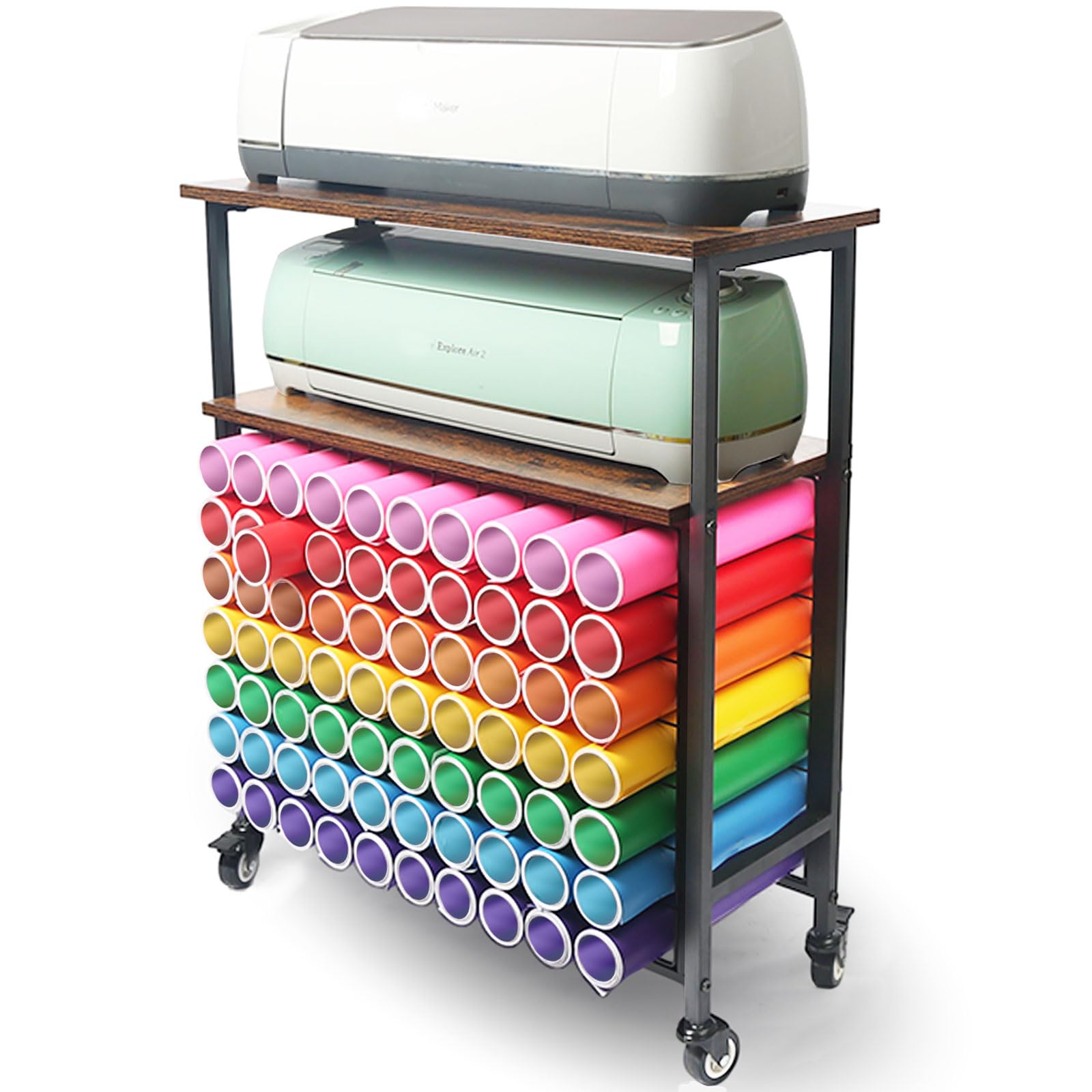 Craft Rolling Cart Compatible with Cricut Machines, Vinyl Roll Holder Cart, Machine Stand Desk, Craft Room Furniture Table, Cutting Accessories Organization and Storage Solutions- 70 Roll