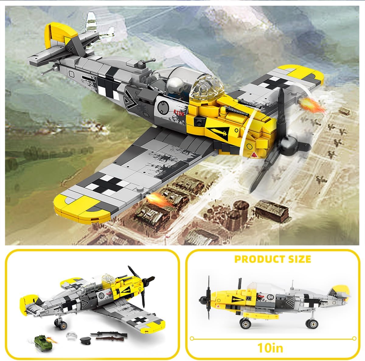 YYKNGYI BF-109 Fighter Jet Plane Jet Building Set - Compatible with LEG0 7 Year Old boy, Military Airplanes Model, WW2 Military Gift for Boys 8-12 (493psc)