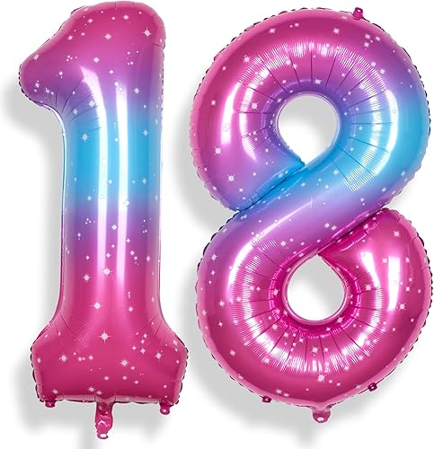 Globos de 18 con números de 40 pulgadas para mujeres o niñas, grandes estrellas de 0-9, globos de Mylar grandes con el número 18, suministros de