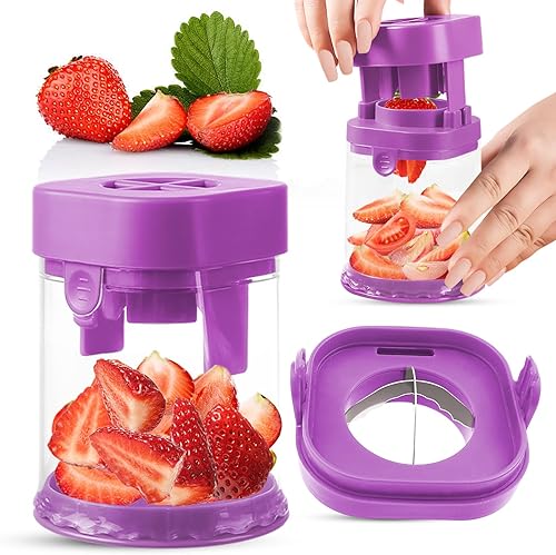 Miniatura 9 de Cortador de frutas pequeño, cortador creativo de fresa y uva, haciendo rápidamente ensalada de frutas y verduras (rojo)