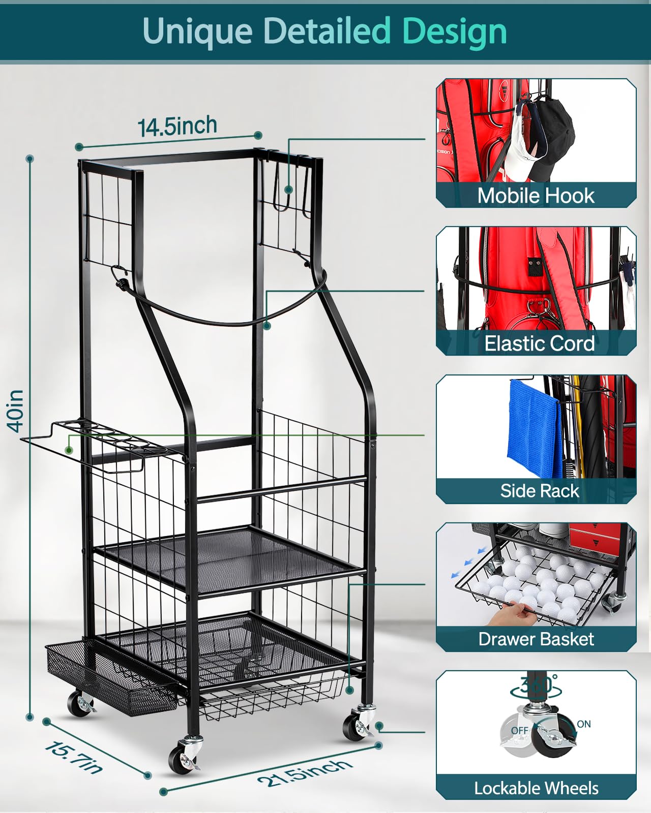 EXTCCT Organizer per sacche da golf, supporto per sacche da golf e mazze da golf, palline da golf, accessori per attrezzature da golf, rack extra large per garage
