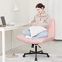 Vista 3 de Orange Factory Criss Cross Chair Wheels Wide Cross Legged Office Desk Vanity Chair Comfy Fabric Armless Adjustable Swivel for Home Computer Task