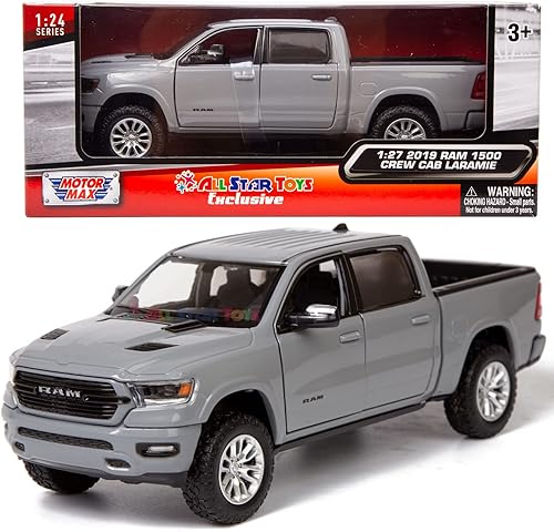 All Star Toys Motormax 79357 - Camioneta pickup exclusiva Dodge RAM 1500 Laramie Crew Cab, color gris de cerámica, serie 1:24, modelo fundido a