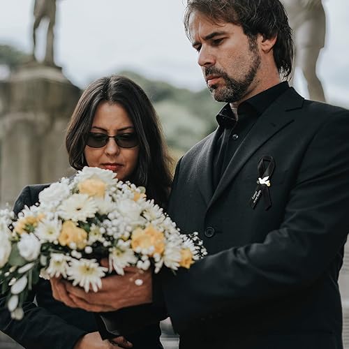 Miniatura 7 de Geosar 100 cintas conmemorativas funerarias de Dove Funeral, alfileres conmemorativos, respeto funerario, lazo de cinta personalizado con pasadores