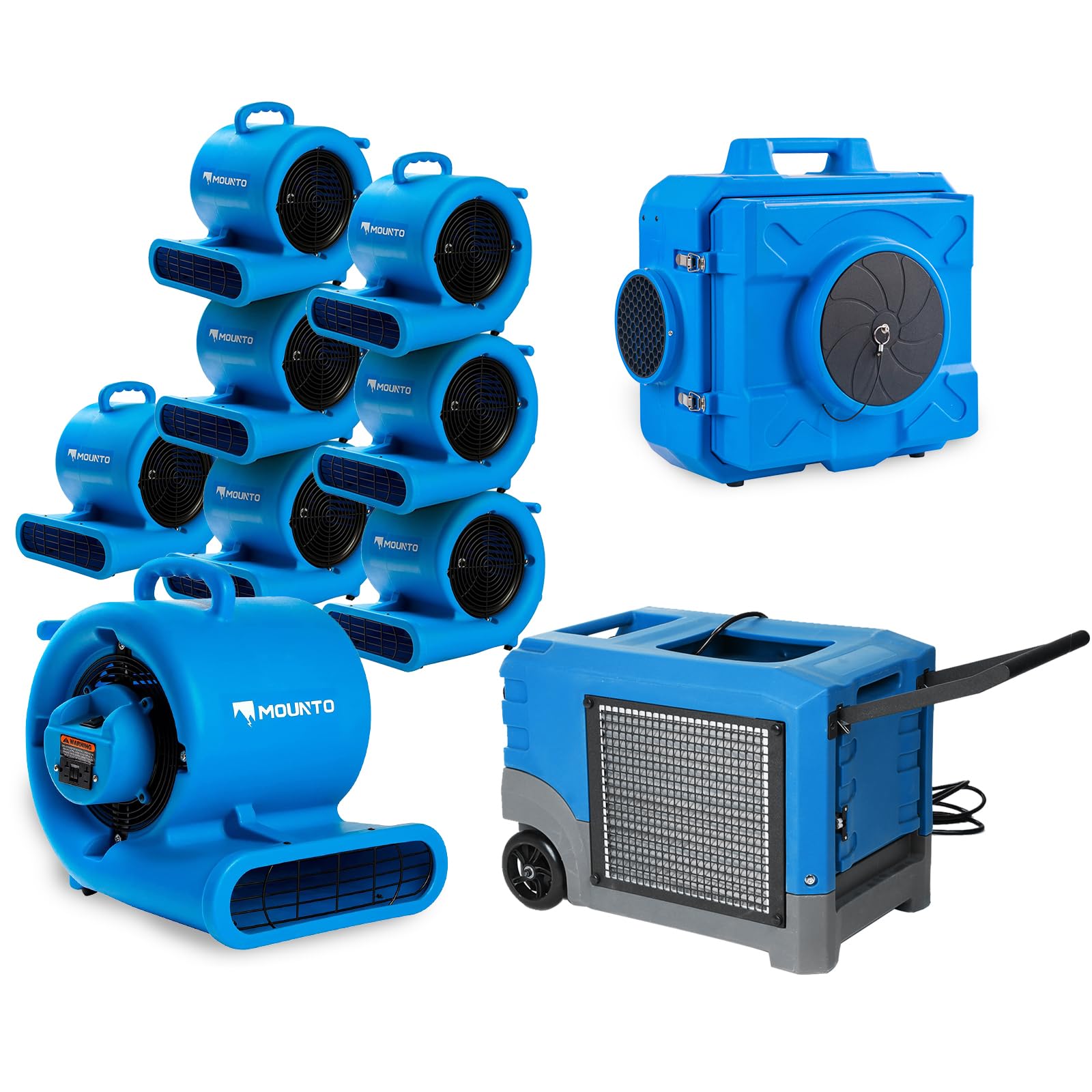 MOUNTO Water Damage Restoration Combo Package 8x Air Mover 1x Air Scrubber 1x Dehumidifier