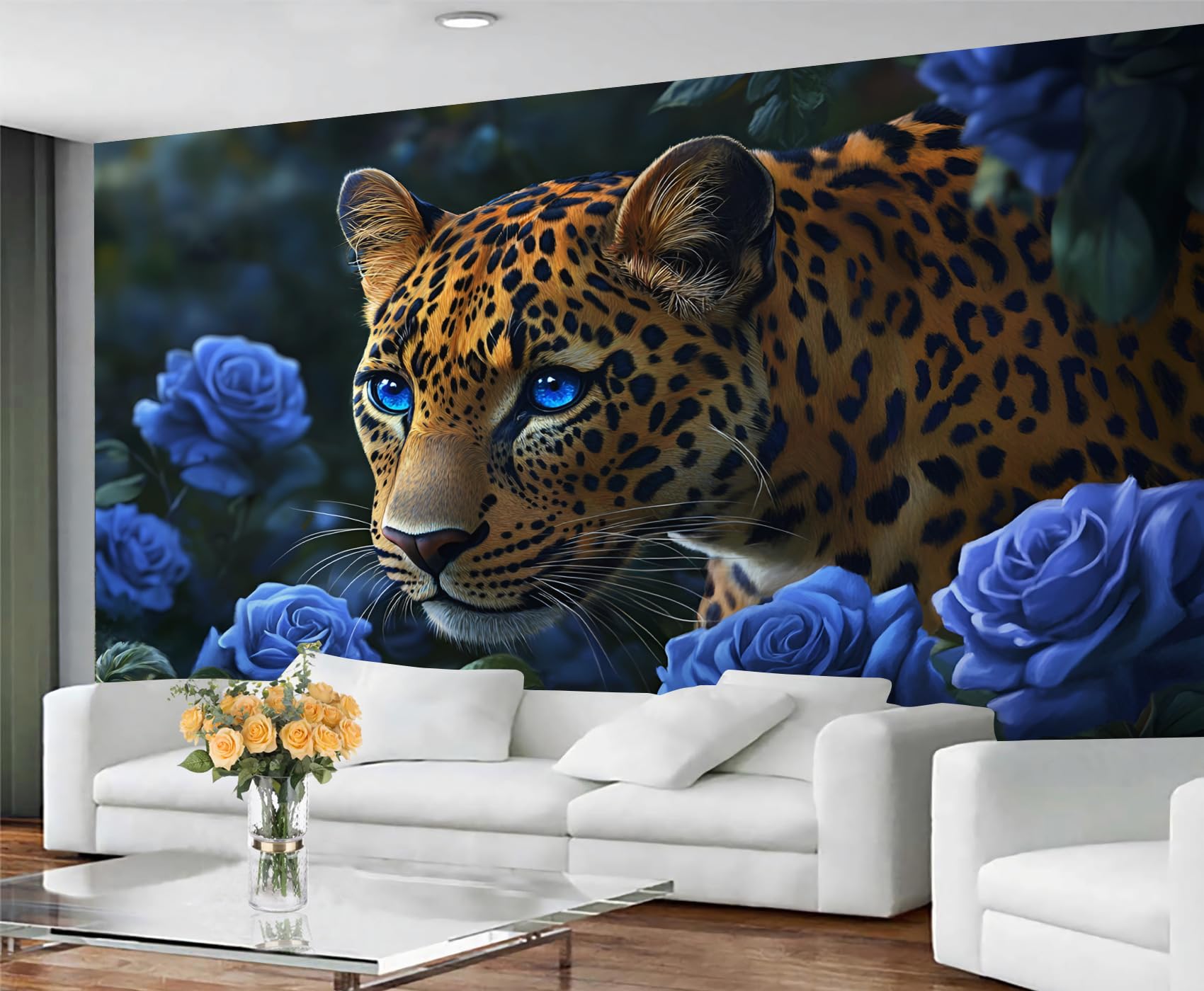 GIVLWF Wallpaper - Leopard Home Decor & Mural, Rose Blue Bedroom Wallpaper, African Cheetahs Wall Paper for Living Room, Large Wall Mural (Not Self-Adhesive) โ image 1