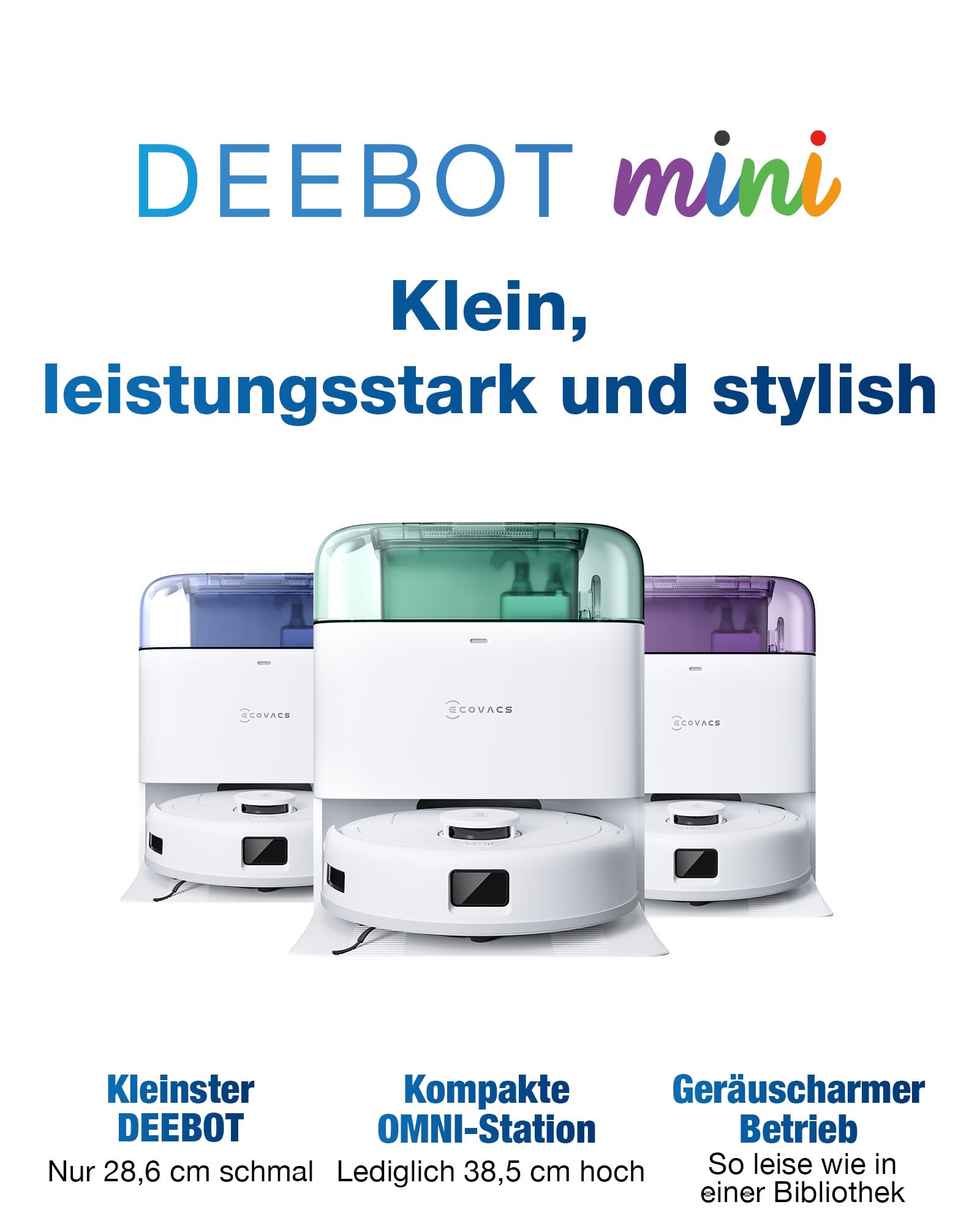 ECOVACS DEEBOT MINI Saugen/Wischen, 9.000 Pa Saugkraft, ZeroTangle 2.0, TrueMapping 2.0, 45 ℃ Heißlufttrocknung, Selbstentleerung, intelligente Tiefenreinigung, Selbstreinigung per Knopfdruck, Grün