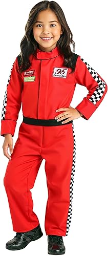 Miniatura 4 de Disfraz de corredor rojo para niños, rayas laterales a cuadros, parches bordados y cierre fácil
