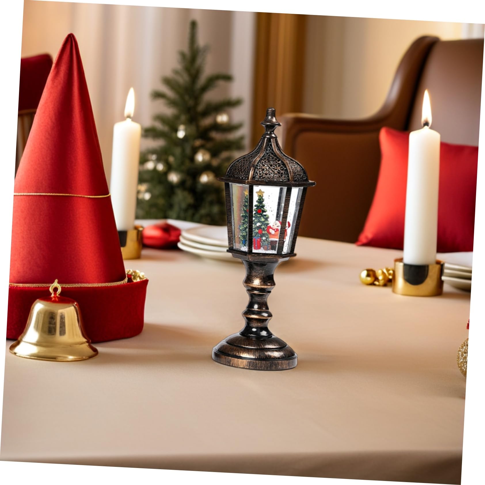 STOBAZA 2pezzi Lanterna di Natale Globo di Neve Luci Alimentazione USB e Batteria Decorazione Musicale per Feste Natalizie Ufficio e Casa