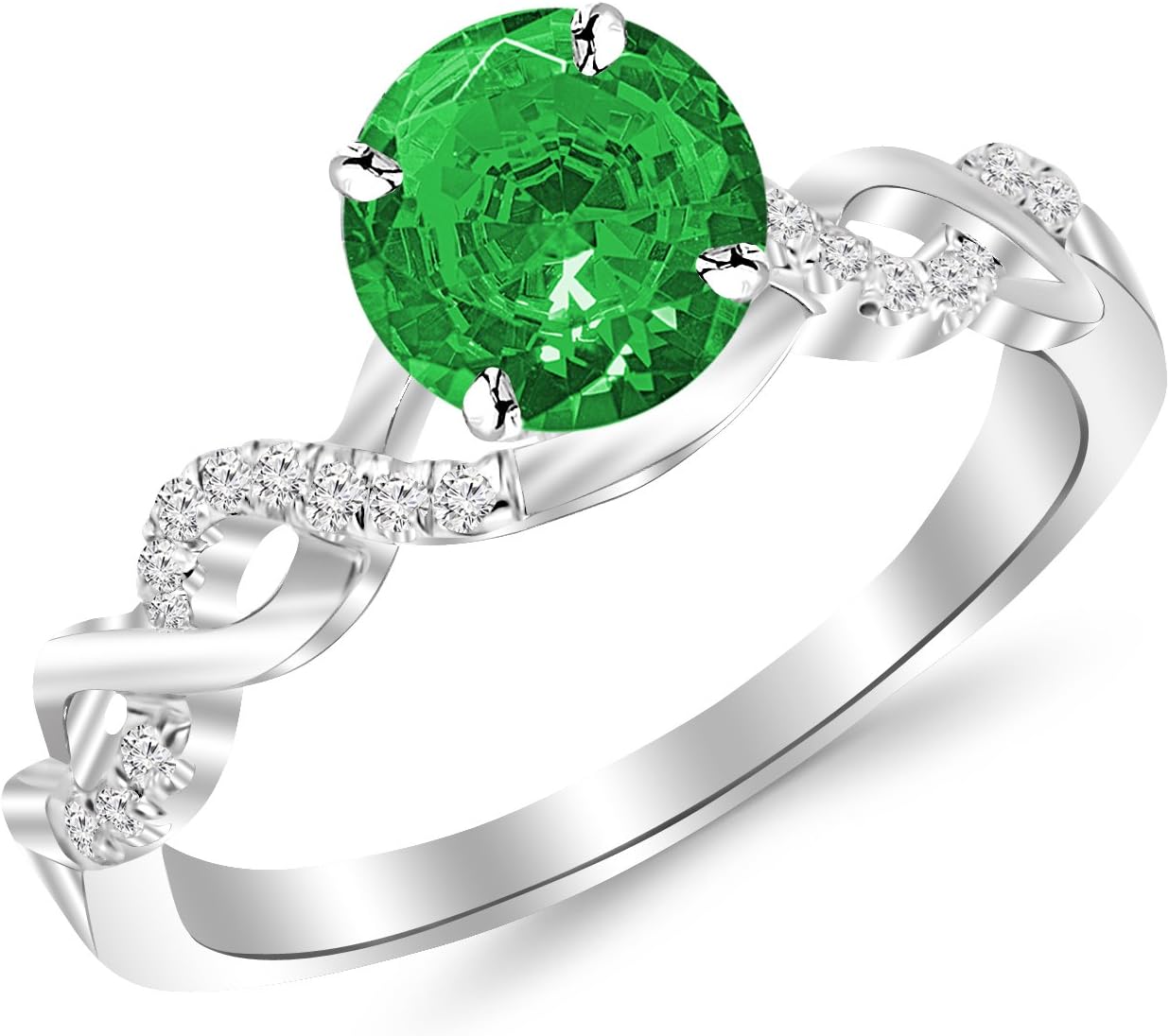 1.13 Ctw 14K White Gold Round Twisting infinity Diamond Engagement Ring w/ 1 Carat Blue Diamond