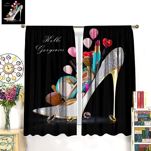 Miniatura 3 de Cortinas de tacón alto con diamantes de moda, maquillaje Hello Gorgeous Lipstick Bling Fashion Shoes Sexy Girls Fancy Beautiful Lady Cortinas opacas