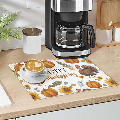 Vista 128 de Tapete de café para cafetera, máquina para cafetera, mesa, tapete absorbente de cuero para secar platos para encimeras de cocina, 18 x 12 pulgadas