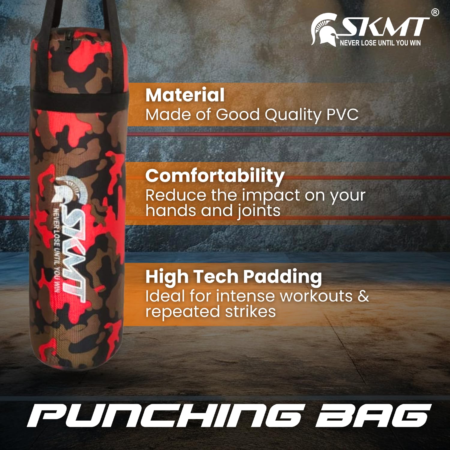 SKMT NEVER LOSE UNTIL YOU WIN Kids Boxing Set - Boxing Kit for Kids (2-8 Years) (CAMO RED) 1