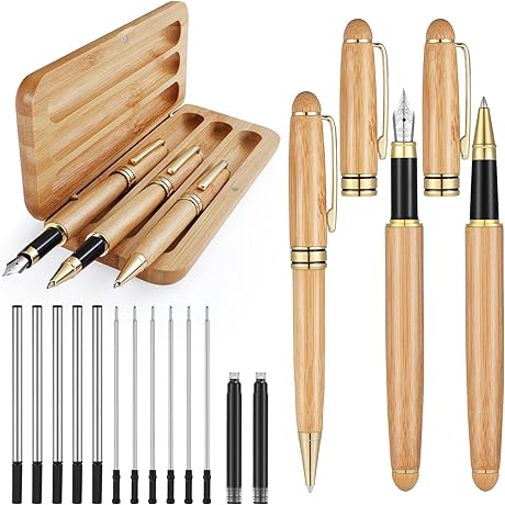 16 Pcs Eaasty Wooden Fountain Pens Gift Set