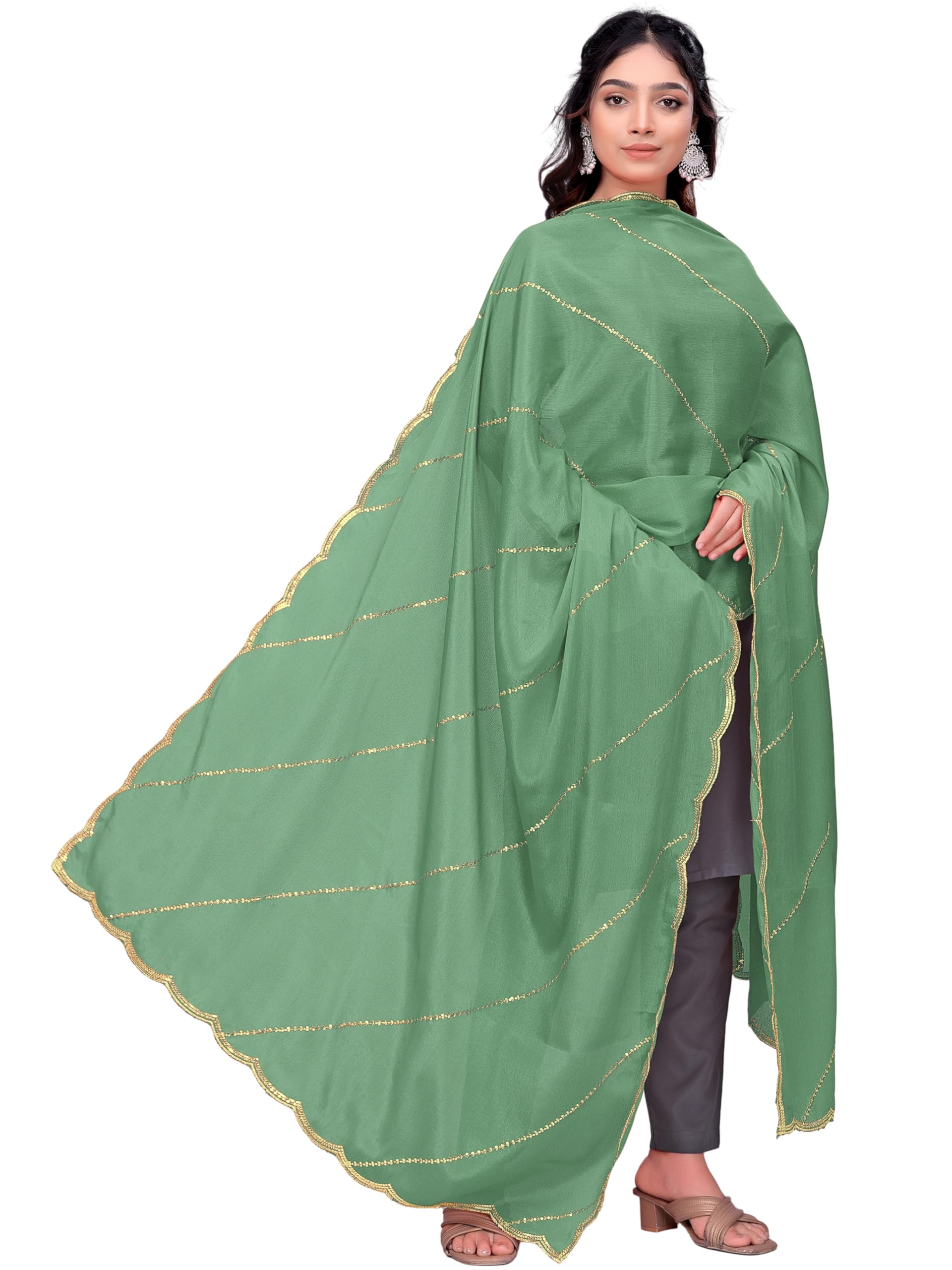 Chinon Silk Embroidered Laheriya Dupatta with Sequins Work-picture-54