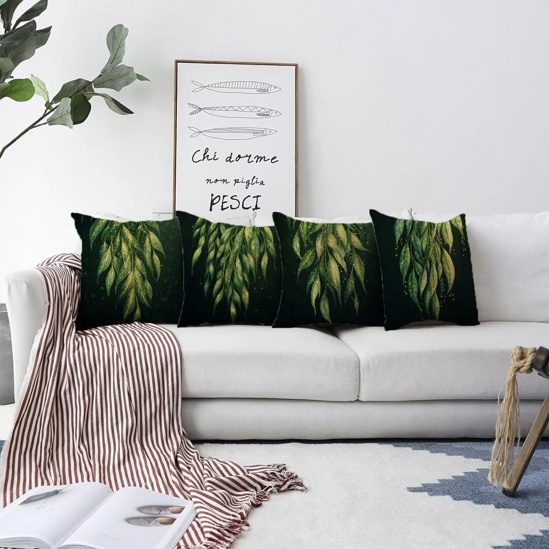 4 Stück Kissenbezüge 50x50cm, Grün Samt Zierkissenbezug Schwarz Couch Zierkissenbezug, Exquisiter Deko Kissenbezüge für Deko Wohnzimmer, Sofa Schlafzimmer Couch. CX-2414