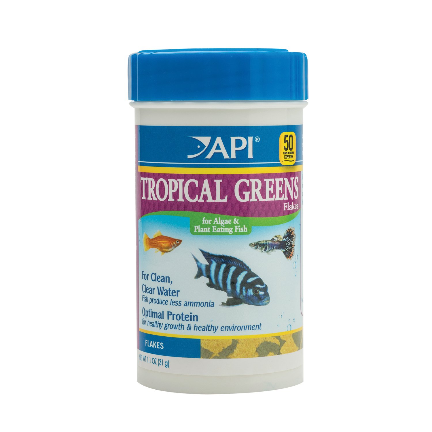 API TROPICAL GREENS FLAKES Tropical Fish Greens Flakes Fish Food 1.1-Ounce Container